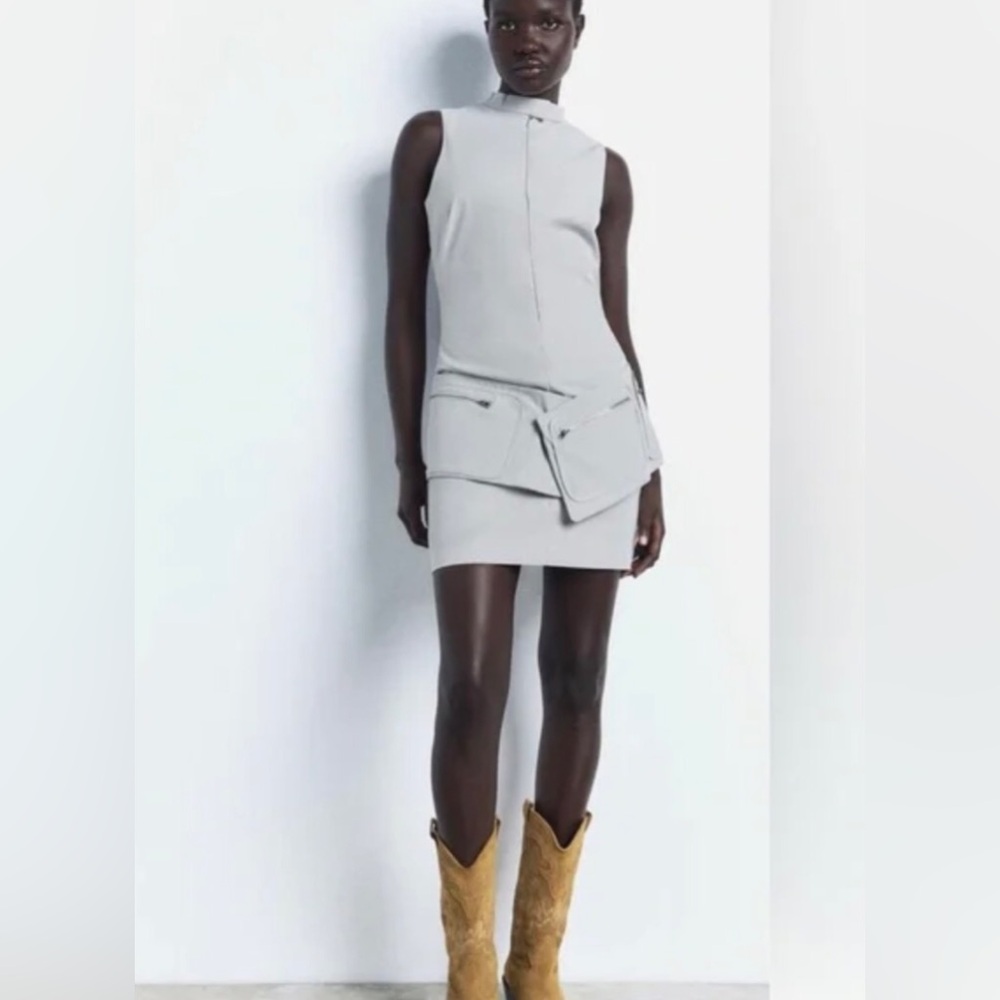 COPY - Zara Mini invisible Zipper Dress with Pocket Waist Belt